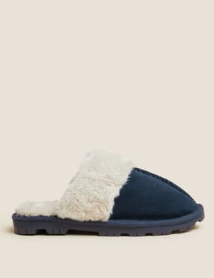 Marks And Spencer Womens M&S Collection Suede Mule Slippers - Navy, Navy