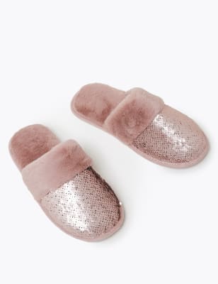 sequin mule slippers