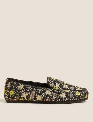 

Womens M&S Collection Jacquard Square Toe Moccasin Slippers - Black Mix, Black Mix