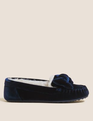 

Womens M&S Collection Velvet Bow Moccasin Slippers - Navy, Navy