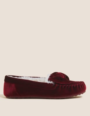 

Womens M&S Collection Zapatillas tipo mocasín de terciopelo con lazo - Berry, Berry