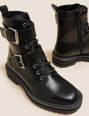 

M&S Collection Botines gruesos de piel planosWomens - Black, Black