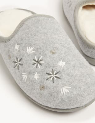 

Womens M&S Collection Embroidered Mule Slippers with Freshfeet™ - Grey Mix, Grey Mix