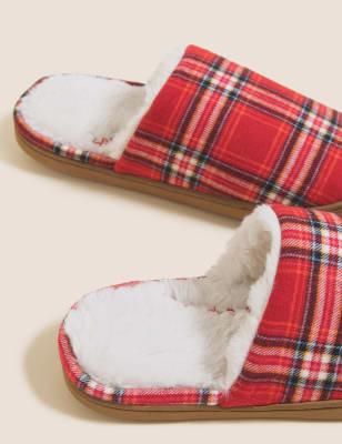 

Womens M&S Collection Checked Mule Slippers with Secret Support - Red Mix, Red Mix