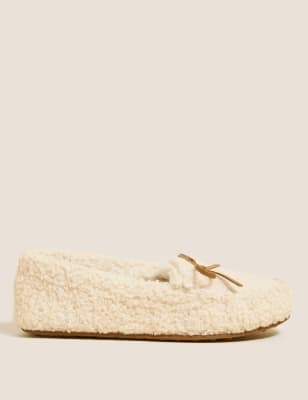 

Womens M&S Collection Borg Bow Moccasin Slippers - Stone, Stone