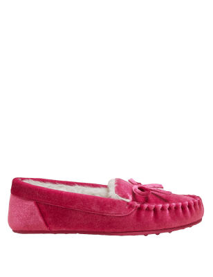 

Womens M&S Collection Velvet Bow Faux Fur Lined Moccasin Slippers - Magenta, Magenta