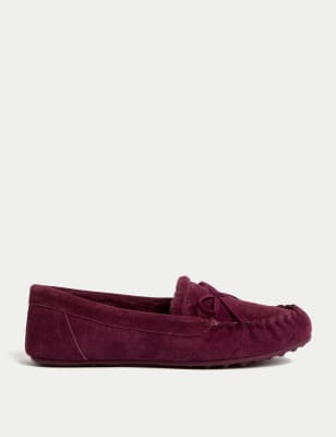 

Womens M&S Collection Suede Bow Faux Fur Lined Moccasin Slippers - Plum, Plum