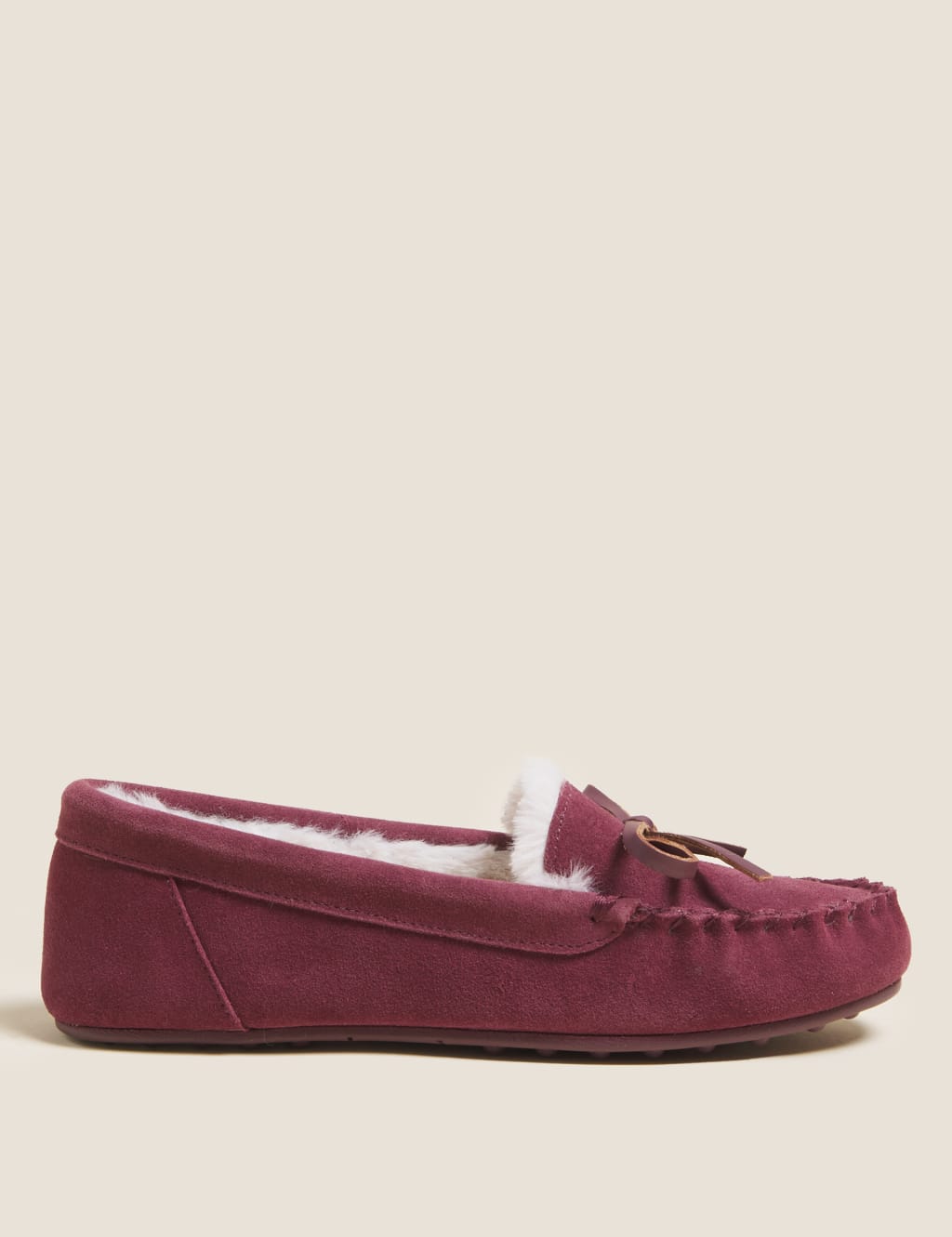 Suede Bow Faux Fur Lined Moccasin Slippers image 1