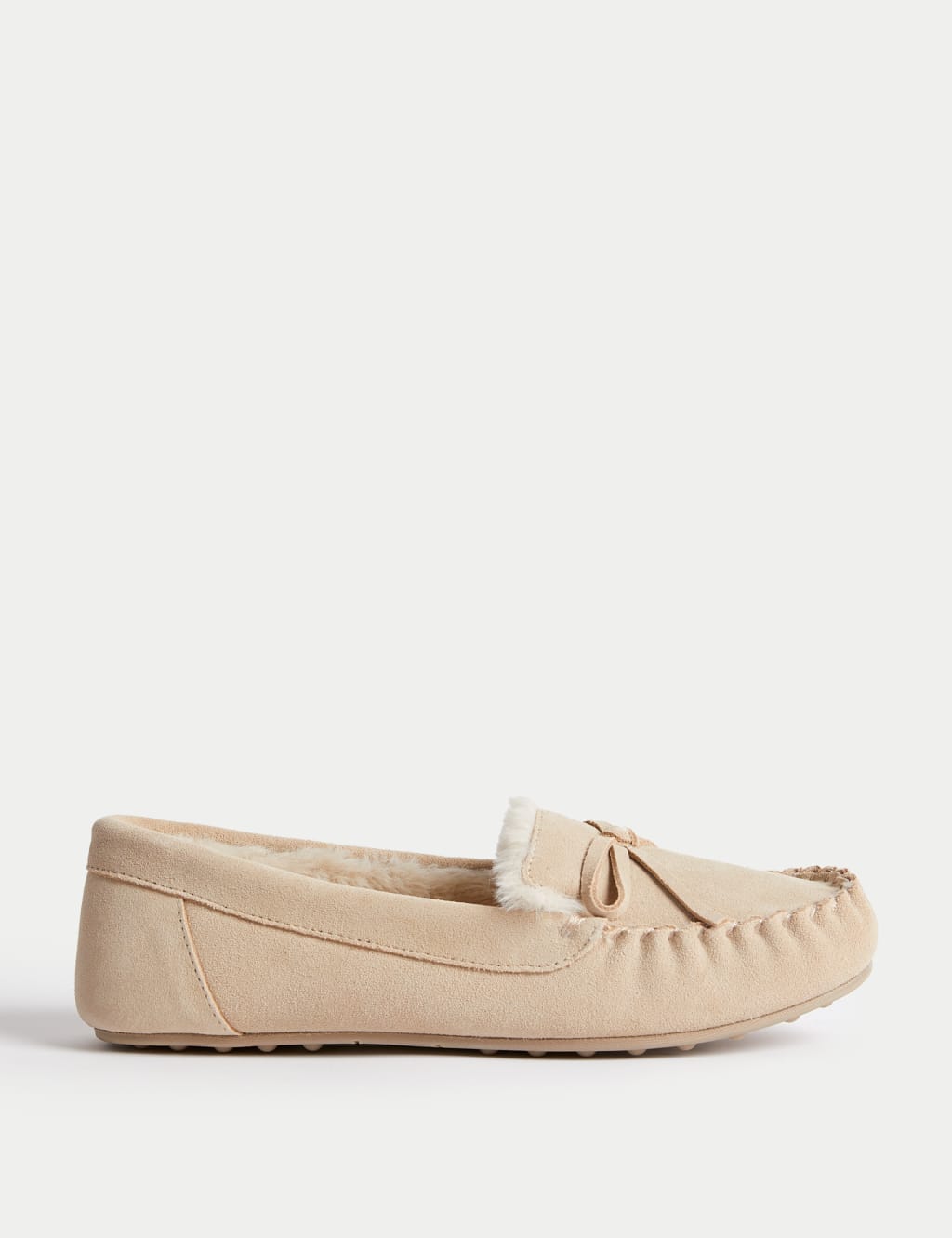 Suede Bow Faux Fur Lined Moccasin Slippers image 1