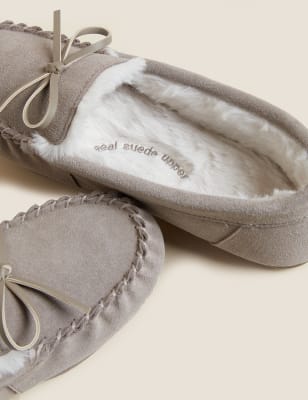 

M&S Collection Zapatillas tipo mocasín de ante con lazo y forro imitación de pielWomens - Mink Mix, Mink Mix