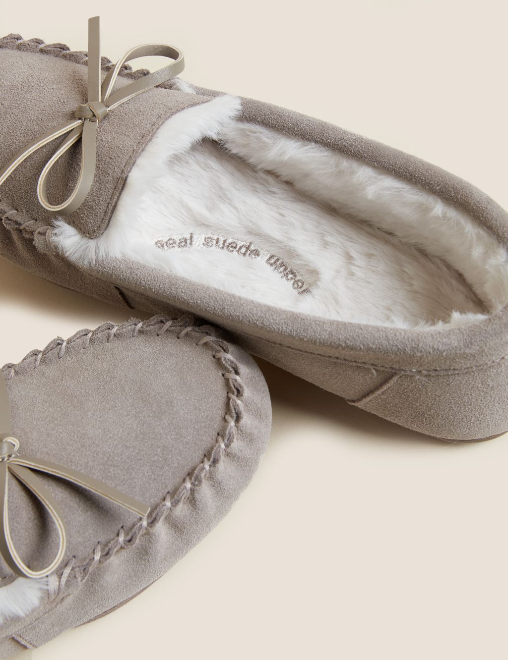 Suede Bow Faux Fur Lined Moccasin Slippers image 2