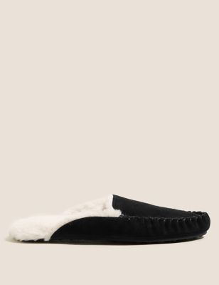 

Womens M&S Collection Suede Faux Fur Mule Slippers - Black, Black