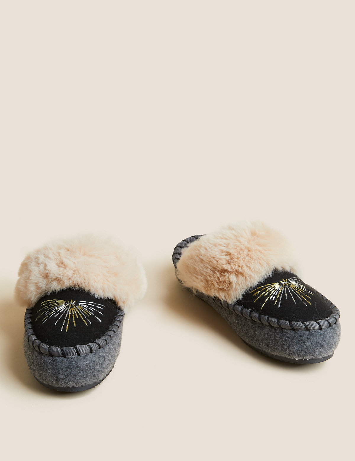 Suede Embroidered Mule Slippers