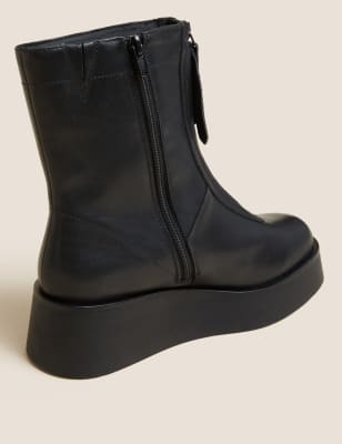 

Womens Autograph Klobige, flache Lederstiefeletten - Black, Black