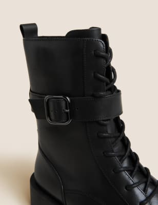 

Womens Autograph Leather Chunky Biker Buckle Ankle Boots - Black, Black
