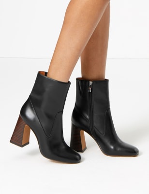 Leather Flared Heel Ankle Boots