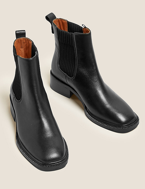 Leather Chelsea Block Heel Ankle Boots - DK