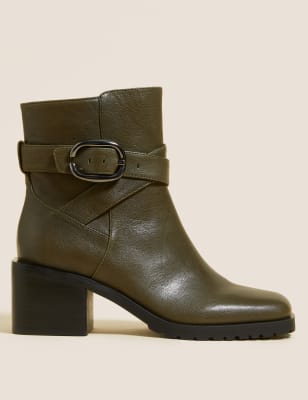 

Autograph Botines de piel con tacón en bloque con hebillaWomens - Khaki, Khaki