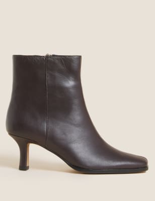 

Womens Autograph Leather Kitten Heel Square Toe Ankle Boot - Chocolate, Chocolate