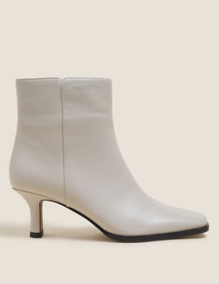 

Autograph Botines de piel de puntera cuadrada con tacón kittenWomens - Stone, Stone
