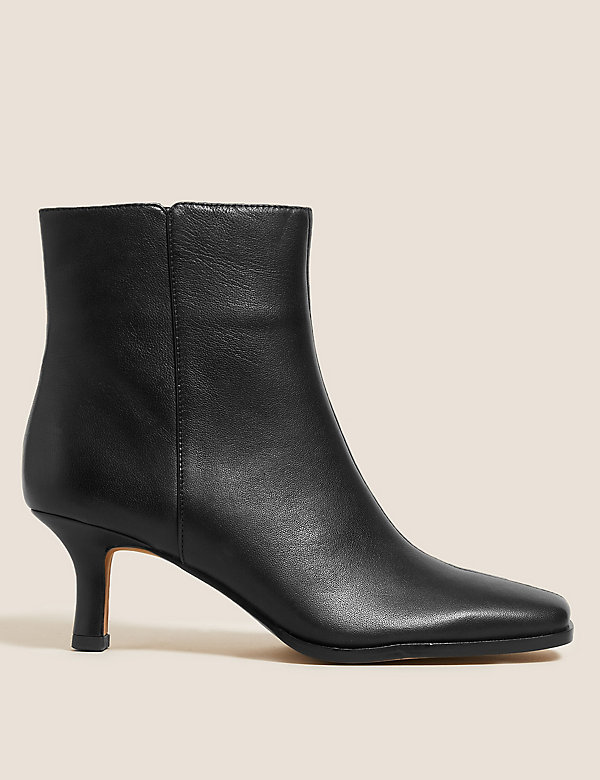 Leather Kitten Heel Square Toe Ankle Boot