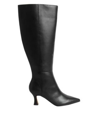 

Womens Autograph Leather Kitten Heel Pointed Knee High Boots - Black, Black