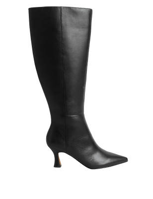 

Womens Autograph Leather Kitten Heel Pointed Knee High Boots - Black, Black