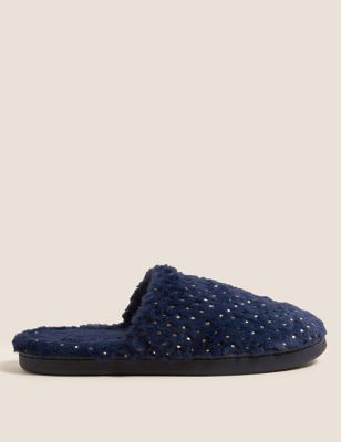 

Womens M&S Collection Faux Fur Mule Slippers with Secret Support - Navy Mix, Navy Mix