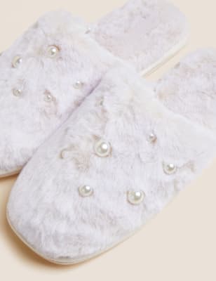 

Womens M&S Collection Faux Fur Embellished Mule Slippers - Cream, Cream