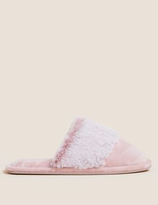 Marks And Spencer Womens M&S Collection Faux Fur Cuff Mule Slippers - Pink