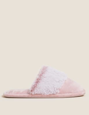 Faux Fur Cuff Mule Slippers - RO