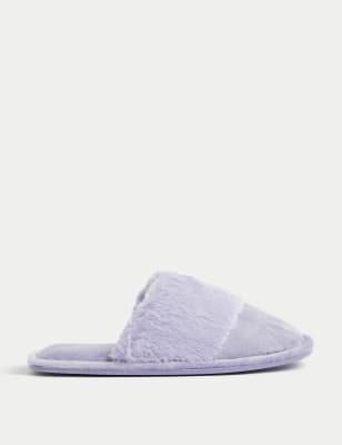 

Womens M&S Collection Faux Fur Cuff Mule Slippers - Lilac, Lilac