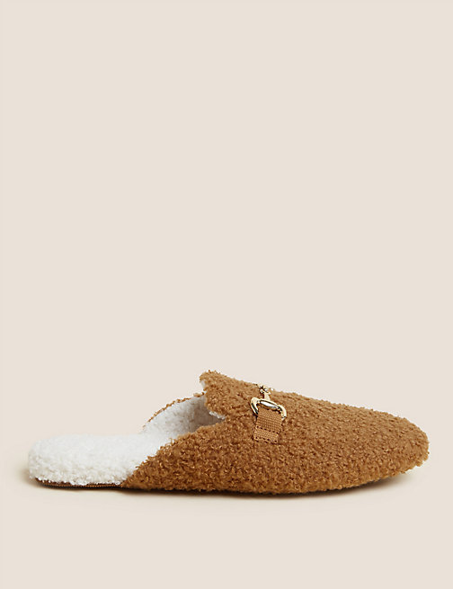 Marks And Spencer Womens M&S Collection Borg Mule Slippers - Chestnut, Chestnut