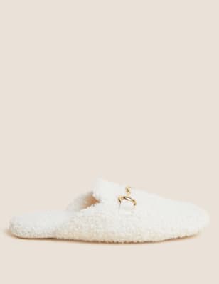 Marks And Spencer Womens M&S Collection Borg Mule Slippers - Stone