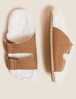 

Womens M&S Collection Faux Fur Lined Open Toe Mule Slippers - Tan, Tan