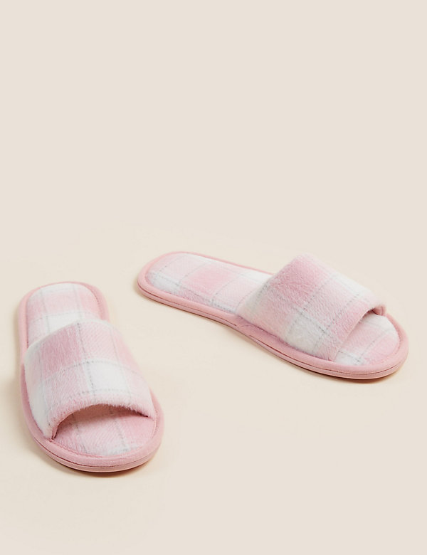 Checked Open Toe Mule Slippers