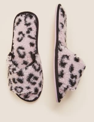 Leopard open best sale toe slippers