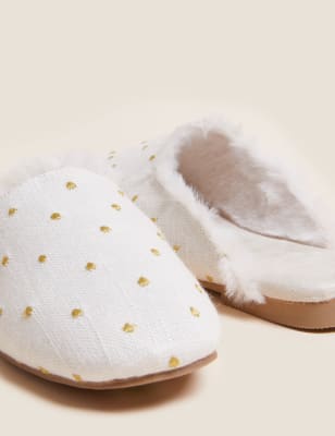 

Womens M&S Collection Bestickte Pantoffeln mit Kunstfellfutter - Natural Mix, Natural Mix