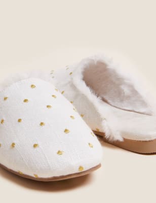 

Womens M&S Collection Embroidered Faux Fur Lined Mule Slippers - Natural Mix, Natural Mix