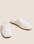 Embroidered Faux Fur Lined Mule Slippers