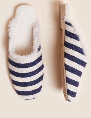 

M&S Collection Zapatillas de rayas y forro imitación de peloWomens - Blue Mix, Blue Mix