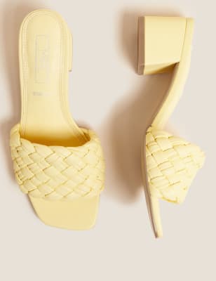 

Womens M&S Collection Wide Fit Woven Block Heel Mules - Pale Yellow, Pale Yellow