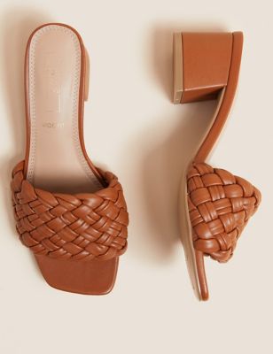 

Womens M&S Collection Wide Fit Woven Block Heel Mules - Tan, Tan