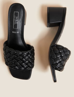 

Womens M&S Collection Mules mit Webstruktur, Blockabsatz und weiter Fußbreite - Black, Black