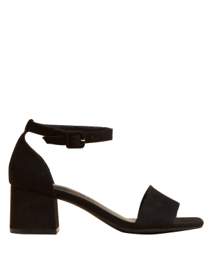 

Womens M&S Collection Wide Fit Ankle Strap Block Heel Sandals - Black/Black, Black/Black