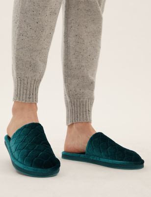 

Womens M&S Collection Velvet Quilted Mule Slippers - Dark Teal, Dark Teal