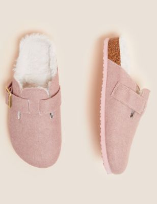

Womens M&S Collection Felt Buckle Clog Mule Slippers - Pink, Pink