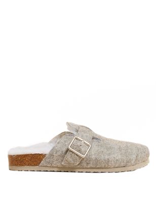 

Womens M&S Collection Felt Buckle Clog Mule Slippers - Light Grey, Light Grey