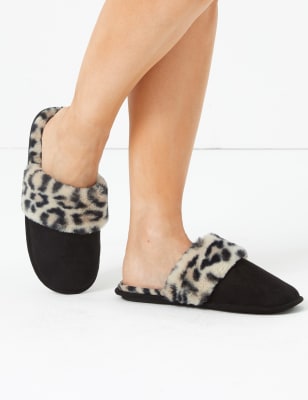 Mules &agrave; revers en fausse fourrure