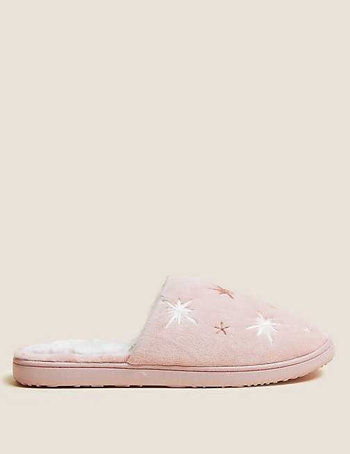 Marks And Spencer Womens M&S Collection Embroidered Slippers with Secret Support - Pink Mix